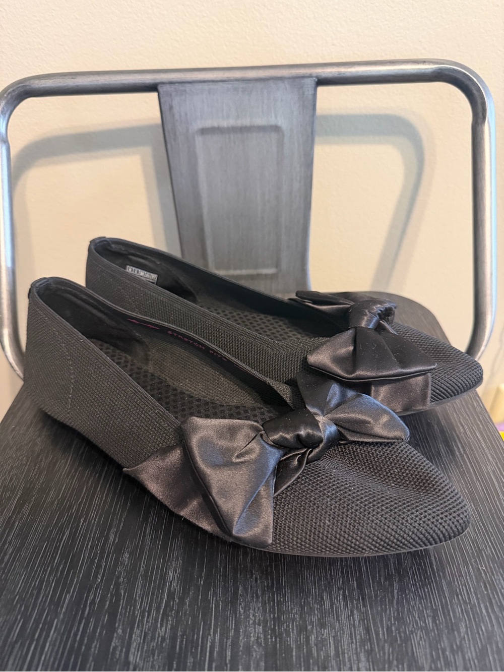 Skechers Black Satin Bow Ballet Flats Size 8